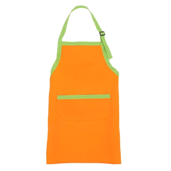 Delantal infantil con correa ajustable para el cuello y 2 bolsillos para niños y niñas, ideal para jardinería, pintura, repostería y juegos de rol (naranja y verde)