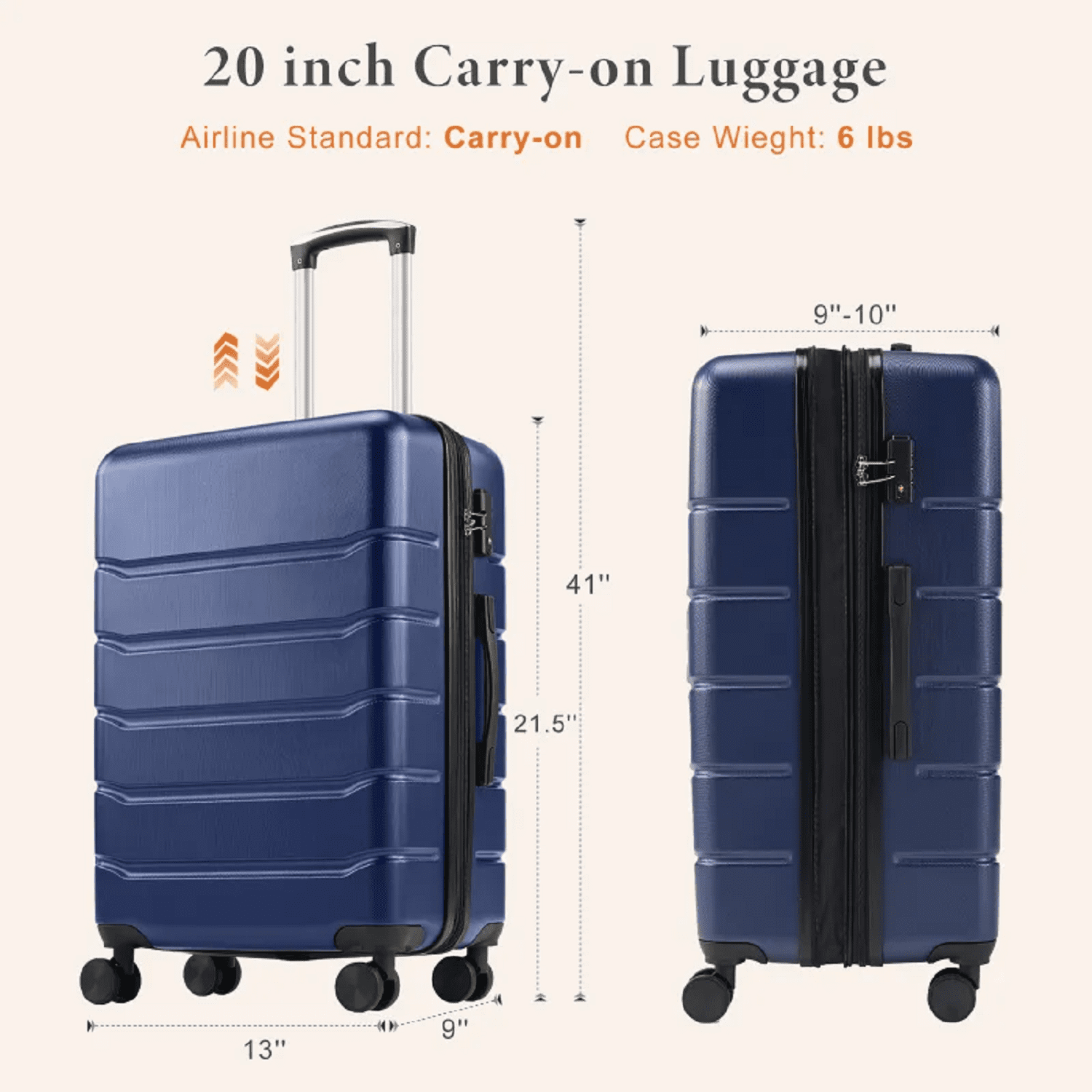 OCHAPA 20" Carry On Suitcase - Hardshell, Lightweight, TSA Lock, 360° Spinner Wheels, Blue
