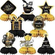 8pcs Retirement Party Black and Gold Honeycomb Centerpieces Farewell Table Toppers Decorations