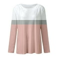 thumbnail image 5 of Blouses for Women Color Block Crew Neck Long Sleeve Pullover Tee Shirts Stretch Comfy Classic Fit Casual Tunic Tops, 5 of 5