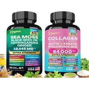 Zoyava Radiant Wellness Bundle -Sea Moss, Black Seed Oil, Ashwagandha, Ginger, Burdock Root & Collagen Types I II III V X, Biotin, Keratin, Hyaluronic Acid, 28 Ingredients