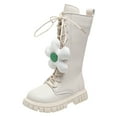 thumbnail image 7 of Girls Tall Combat Boots Flower Decor Lace up Zipper Retro Leather Mid Calf Riding Booties Platform Chunky Heel Knee High Boots White 12 Little Kids, 7 of 7