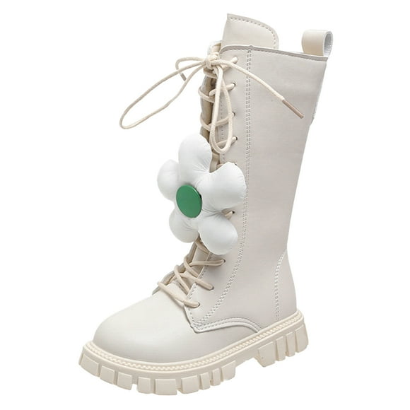 Yammkia Girls Lace Up Riding Boots Cowboy Boots for Girls Pointed Toe Kids Cowgirl Boots Mid Calf Western Youth Cowgirl Boots Horse Riding Party for Kids Size 3.5 (White,Big Kids 3.5)