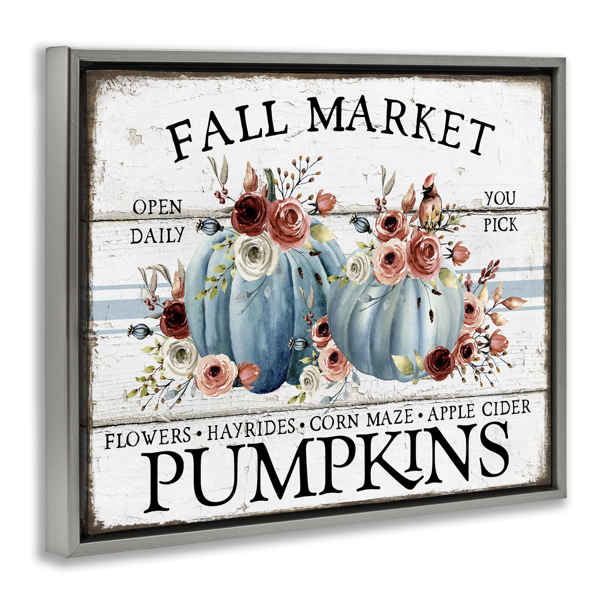 Stupell Industries Fall Market with Roses Holiday Painting Gray Floater Framed Canvas Art Prints Wall Art, 21 x 17