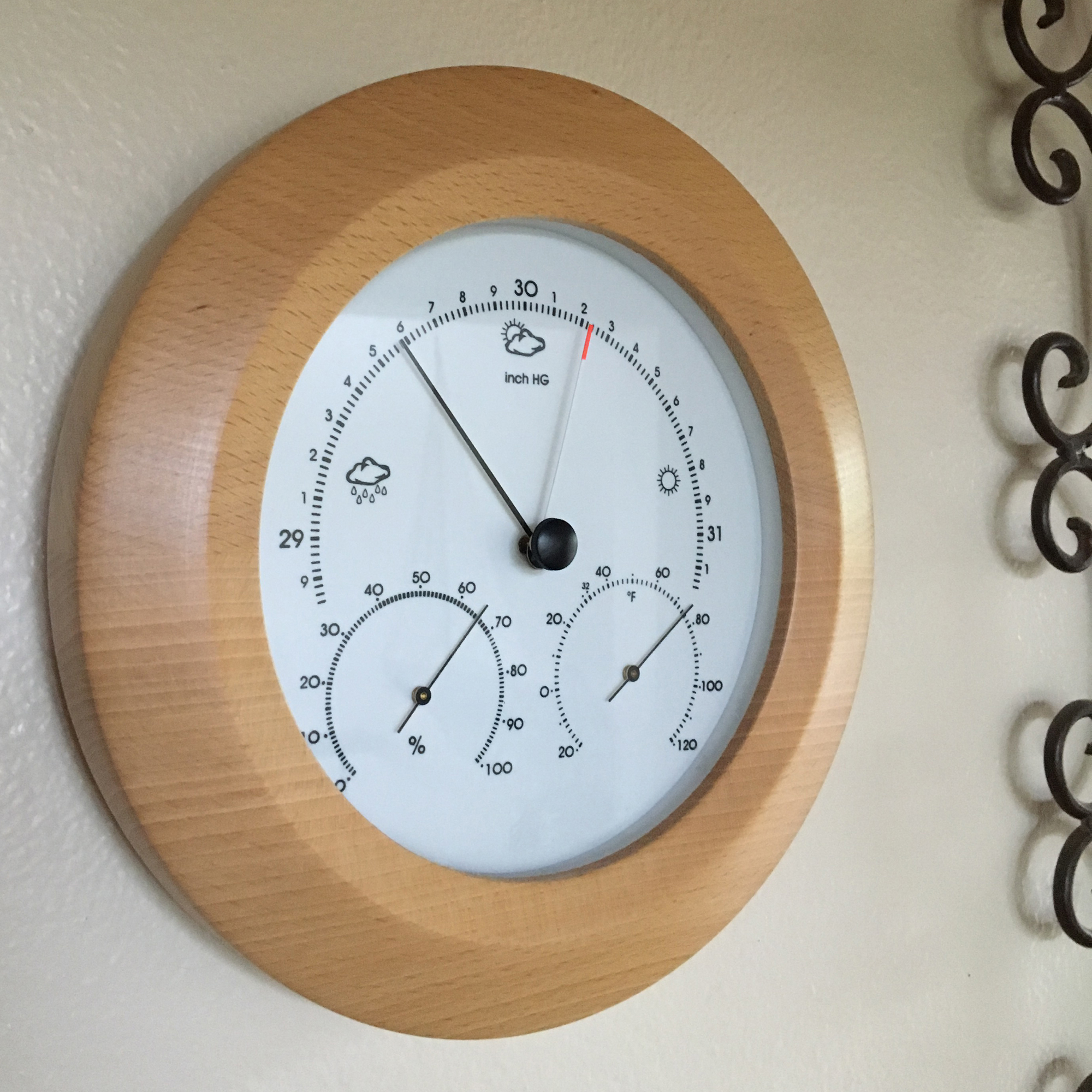 Hokco Weather Station Barometer Thermometer Hygrometer 8.5 in. Round Beech