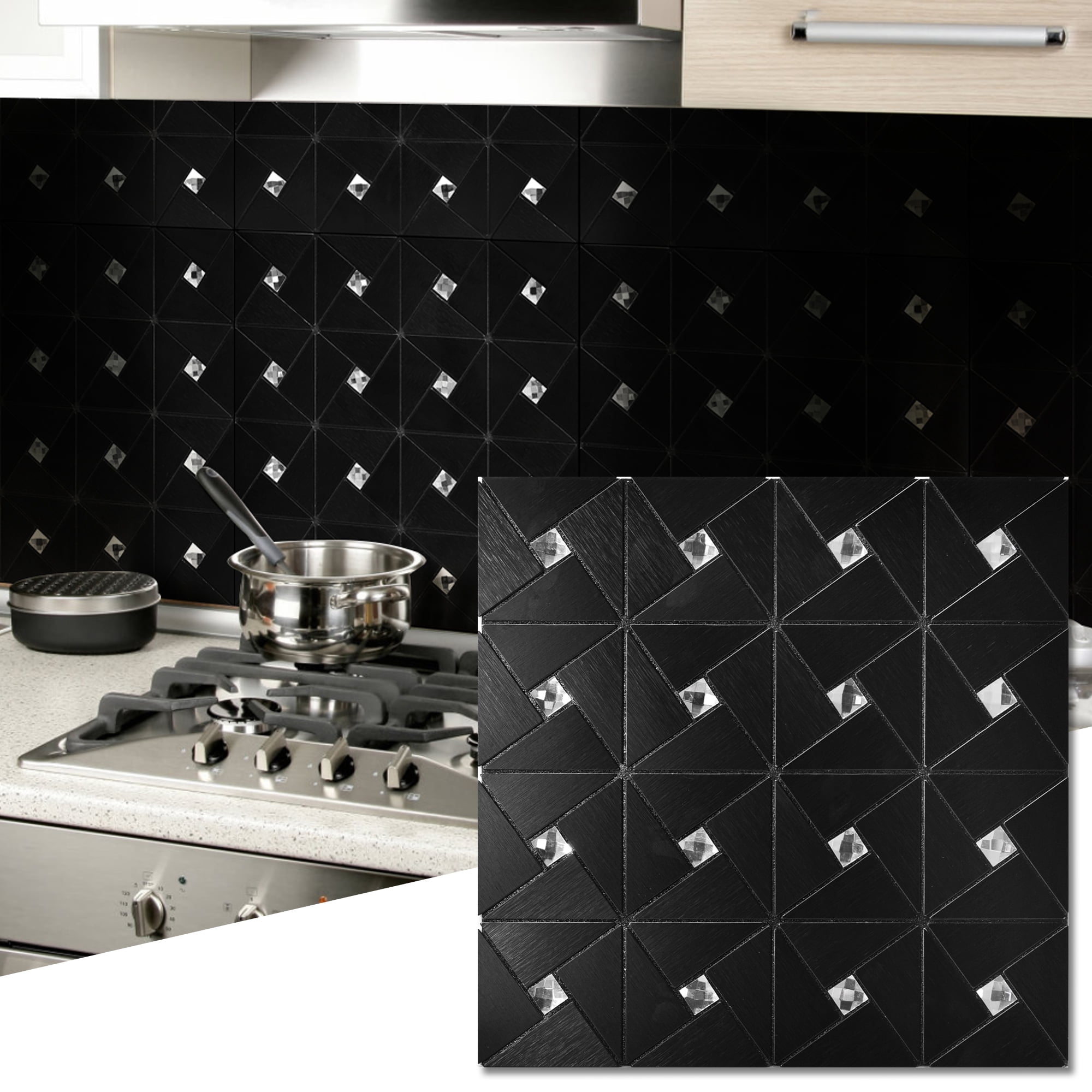 Art3d 11.8"×11.8" 10-Sheet Peel and Stick Backsplash Metal Mosaic Tiles for Kitchen Indoor Wall Decor