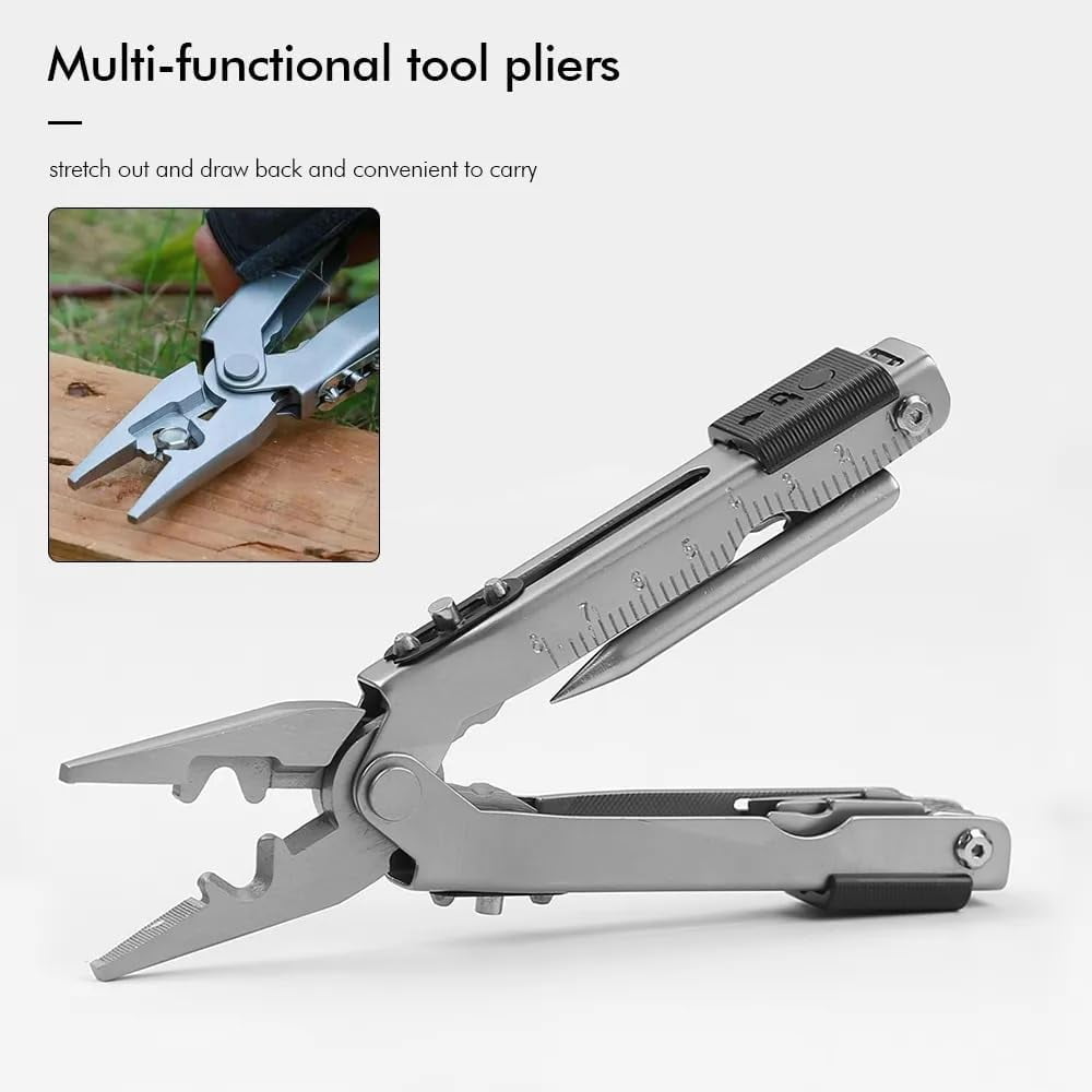 ABCISI 13 in 1 Portable Multifunction Tool, Pliers Screwdrivers Ire Stripper Folding Plier Pocket Cutter, EDC Combination Tools for Outdoor Camping Fishing (Silver)