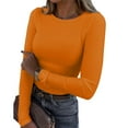 thumbnail image 2 of Womens Fall Solid Shirts Ribbed Knit Fitted Basic Tee Long Sleeve Crewneck Going Out Underscrubs Layer Clothes Tunic Tops, 2 of 4