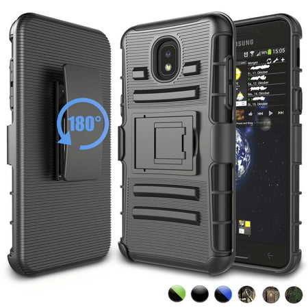 Njjex Combo Holster Phone Cases For Samsung Galaxy J7 2018 / J7 Aero / J7 Top / J7 Crown / J7 Aura / J7 Refine / J7 Eon, [Heavy Duty] Armor [Belt Clip Holster Kickstand] Rugged