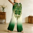 thumbnail image 3 of Fgvctg St. Patrick's Day Womens Pajamas Loose Wide Leg Sleepwear Pajama Pants Lucky Shamrock Clover Print High Waisted Pj Fall Spring Drawstring Lounge Pants with Pockets Army Green XL, 3 of 6