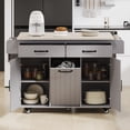 thumbnail image 3 of Churanty Kitchen Island with Trash Can Storage Cabinet, Kitchen Cart with Drop Leaf, Rolling Kitchen Island on Wheels with Adjustable Shelf, Towel Rack and Drawer, White, 3 of 18