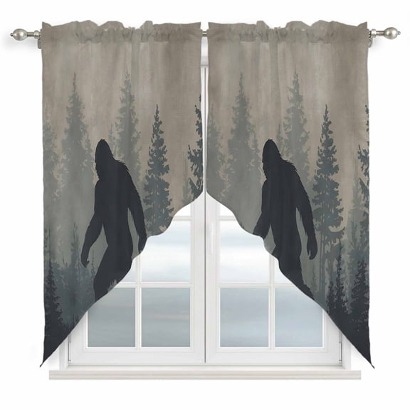 Misty Forest Swag Curtains for Kitchen/Bedroom/Living Room, Pine Trees Gray Foggy Vintage Rustic Scalloped Curtains 63 Inch Long, Rod Pocket Window Swag Topper Curtains Valances 2 Panels Set 36"x63"