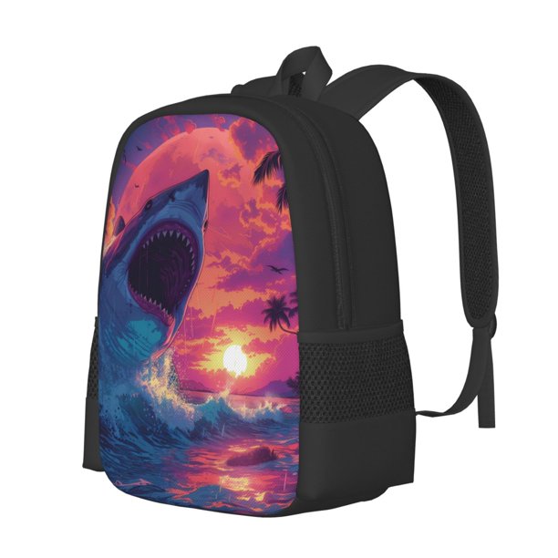 Easygdp Hawaiian Island Beach Shark Mochila de Gran Capacidad Minimalista Ideal para Escuela, Viajes y Uso Diario