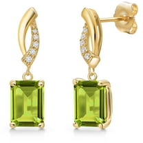 Gem Stone King 14K Yellow Gold Green Peridot and Lab Grown Diamond Earrings for Women | 3.25 Cttw | Gemstone August Birthstone | Emerald Cut 8X6MM