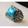 thumbnail image 3 of Blue Copper Turquoise Mans Ring, Natural Turquoise Ring, Oxidized Two Tone, 925 Silver Ring, Birthday Gift, Heavy Mens Ring, Arabic Design, Ottoman Style Ring, Christmas, Turkey Mens Signet Ring, 3 of 6