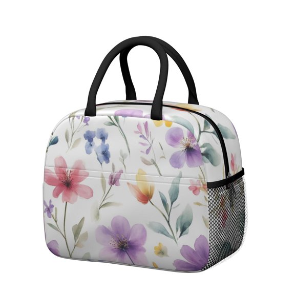 Obrewu Watercolor Floral Pattern Lunch Bag for Adult, Insulated, Leakproof, Oxford Cloth
