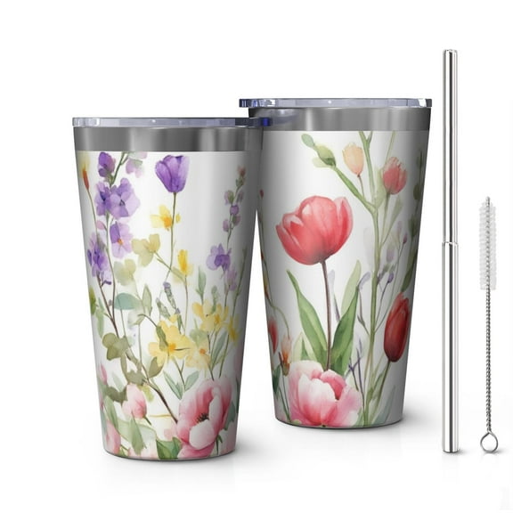 16oz Tumblers Pioneer Flower and Butterfly Stainless Steel Vacuum Insulated Double Wall Travel Tumbler Cups Mug with Lid and Straw,Cleaning Brush for Coffee,Tea
