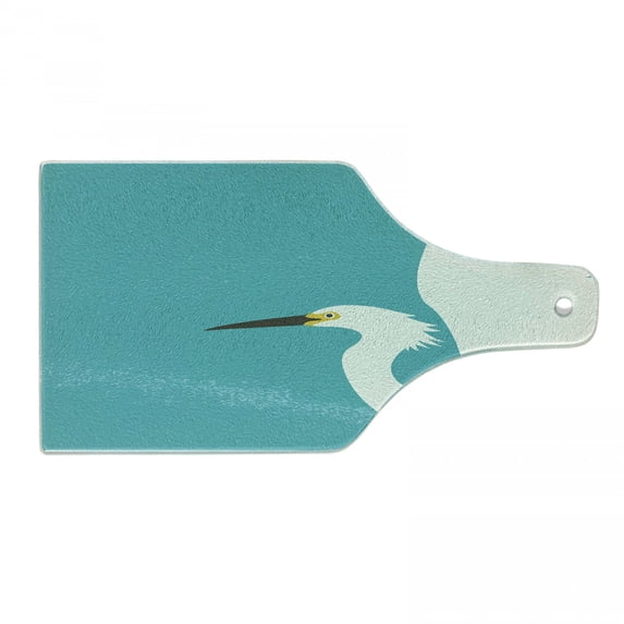 Egret Cutting Board, Side Drawn Simple Heron Illustration with Open Wings, Decorative Tempered Glass Cutting and Serving Board, in 3 Sizes, by Ambesonne