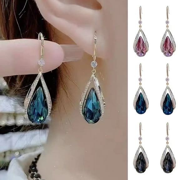 1 Pair Hook Earrings High-class Temperament Elegant Rhinestone Gift Faux Purple Crystal Waterdrop Dangling Earrings Fashion Jewelry