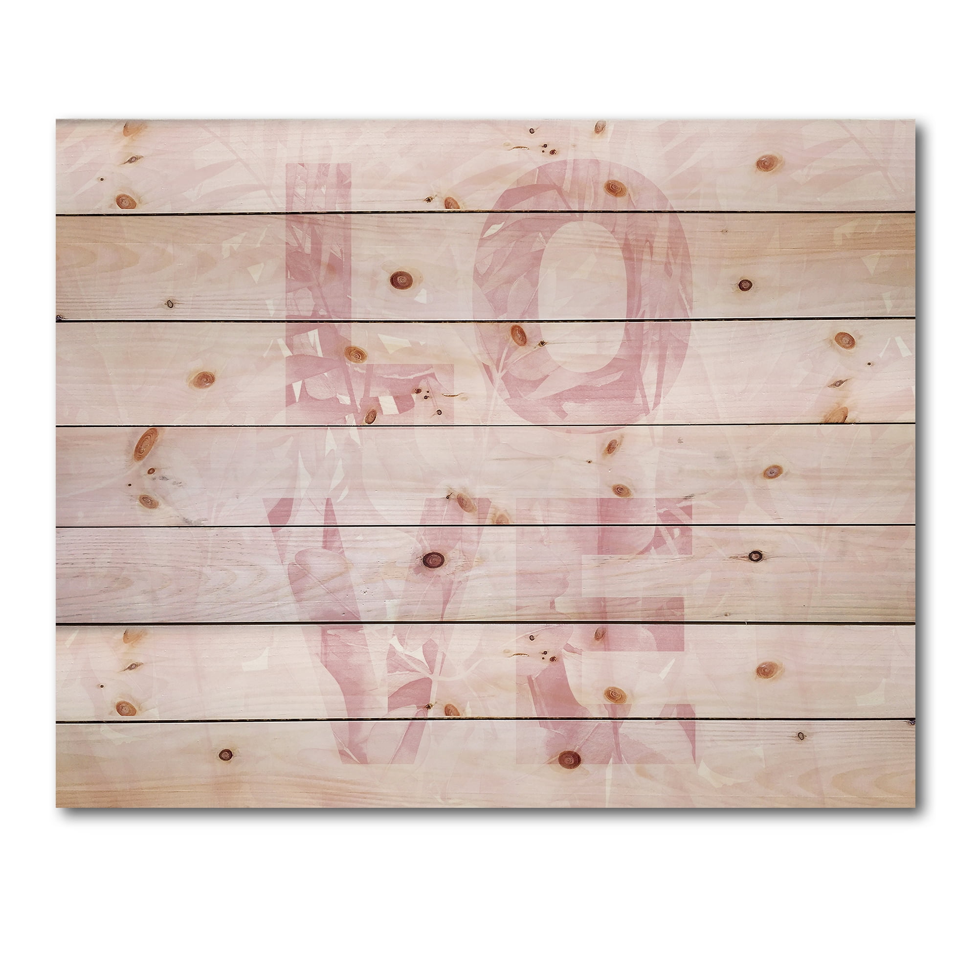 Designart 'Pink Pastel Love Abstract ' Shabby Chic Print on Natural Pine Wood