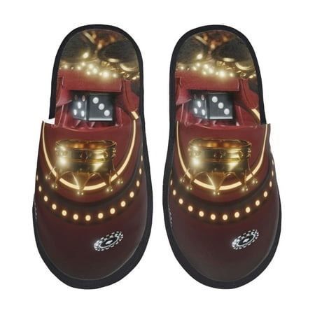 Balery Casino King And Playing Cards Slient Indoor Furry Fleece Comfort House Shoes Soft Non-Slip Home Shoes Cotton slippers House Slippers-- Medium