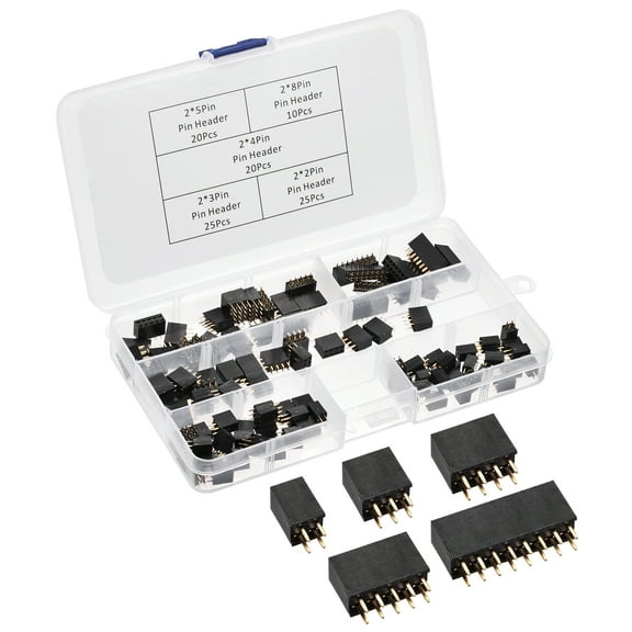 Uxcell Pin Header 2 Row 4P 6P 8P 10P 16P 2.54mm Pitch with Box Pack of 100 Per Set