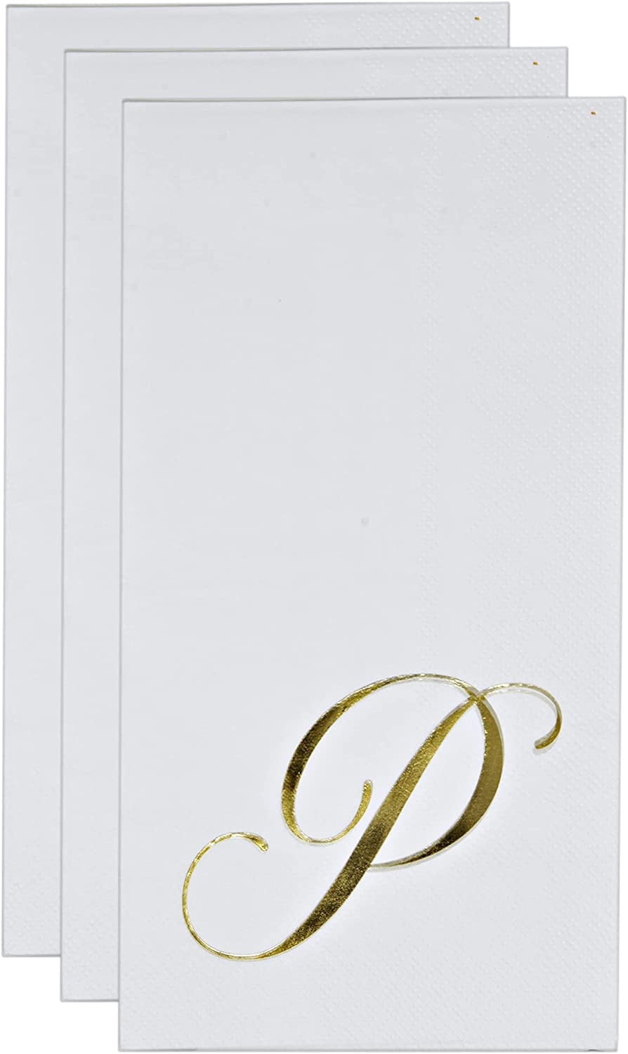 Gift Boutique Disposable Guest Napkins, Gold Foil Monogram Letter P, 100 Count, White Paper Party Napkins for Weddings, Bathroom & Events