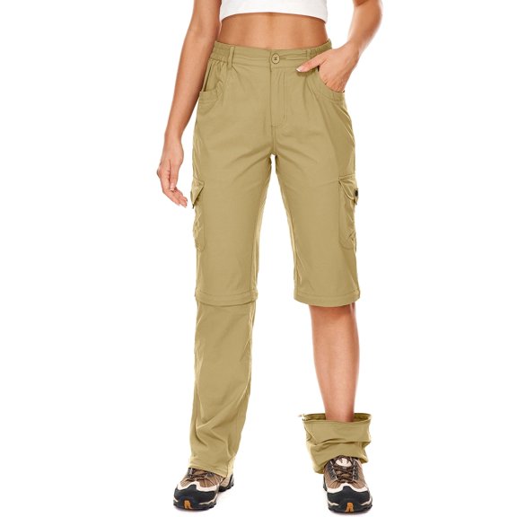 POENTAB Women's Cargo Hiking Pants Water Resistant Elastic Waist Travel Pants Outdoor Fishing Trousers for All Seasons Khaki