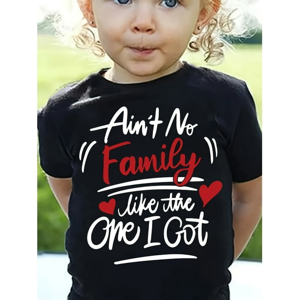Girls Youth Casual Fashion Ain't No Family Like The One I Got Letter Printed Short Sleeve T-Shirt, Cute Style, Round Neck, Summer Top – Black