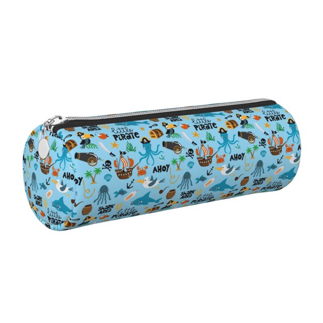 Easygdp Animal Pirate para Estuche de Lápices Cilíndrico de Cuero con Cremallera, Organizador de Lápices de Cuero para Escuela, Oficina y Viajes