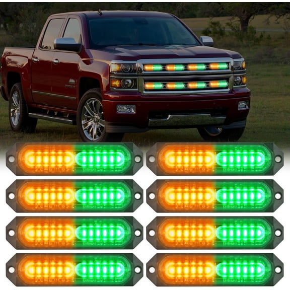 Nilight 8PCS Led Strobe Lights 12LED Amber Green Light 12V 24V Surface Mount Flashing Warning Hazard Beacon Lights Ultra Slim Sync Feature Mini Grille for Cars Trucks Off Road Vehicles SUV
