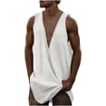 thumbnail image 3 of BiZtdJrK Mens Deep V Neck Tank Tops Summer Lightweight Linen Sleeveless Vest Shirts Loose Fit Long Muscle Shirt Tanks Beach Outfits White XXL, 3 of 7