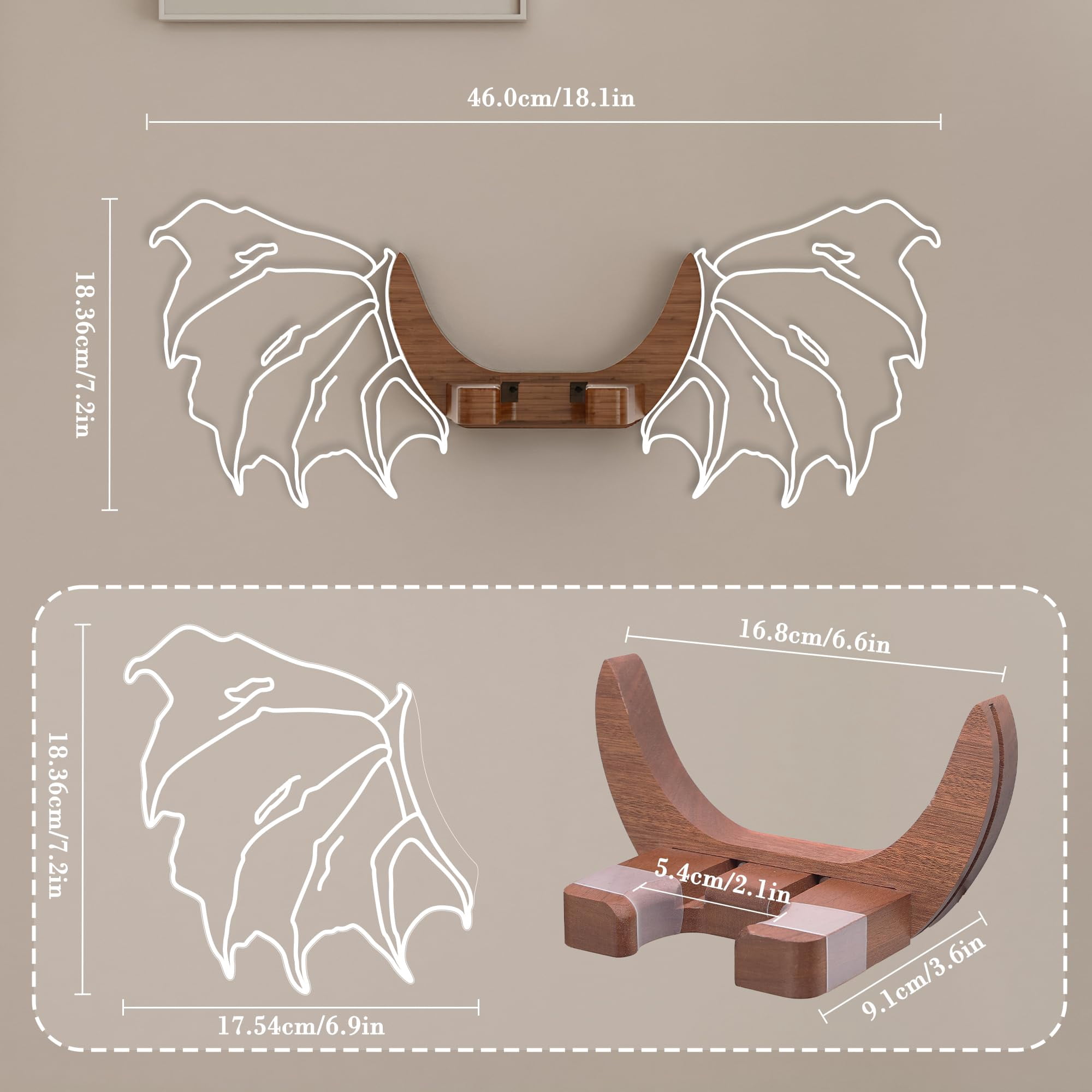 Guitar Stand Wall Mount With Luminous Devil Wings  Acrylic Wooden Hanger Shelf Usb Powered For Acoustic Electric Bass Ukulele Gift Music Lovers Players