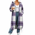 thumbnail image 5 of CHGBMOK Women Long Plaid Hooded Jacket Full Zip Up Loose Coat Casual Drawstring Hem Outerwear with Pockets, 5 of 7