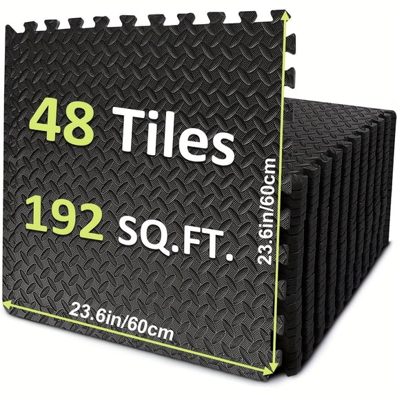 48pcs Foam Garage Gym Floor Mats - Interlocking Exercise Tiles, Non-Slip High-Density Flooring for Home Fitness Equipment, Protective Workout Mats