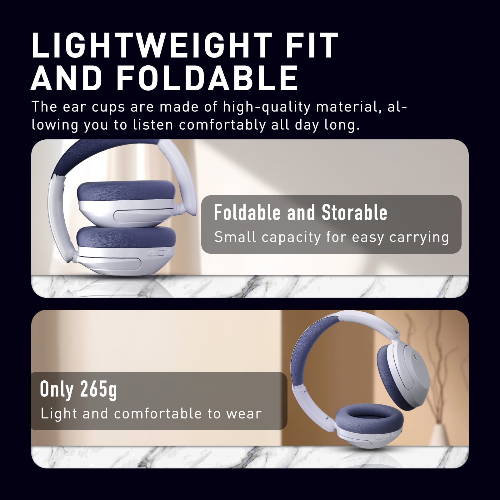 iKF-T3 Wireless Headphones Bluetooth 5.3 Active Noise Cancelling 125H Playtime Hi-Res Smart App Control 38ms Low Latency Foldable Lightweight Headset for PC Home Travel Office (Off White)