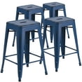 thumbnail image 2 of BizChair Commercial Grade 4 Pack 24" High Backless Distressed Antique Blue Metal Indoor-Outdoor Counter Height Stool, 2 of 13
