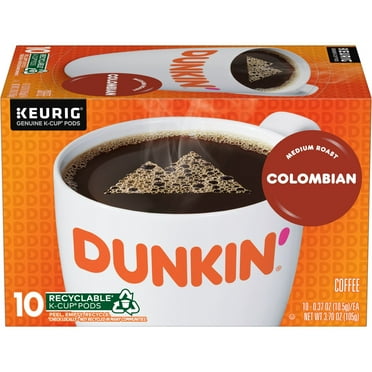 Dunkin’ Colombian Medium Roast Coffee, Keurig K Cup Pods, 10 Count Box