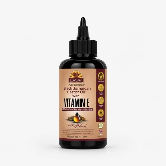 OKAY Black Jamaican Castor Oil with Vitamin E & Panthenol 4 oz – Scalp Soothing Hair Growth Oil for Healthy Hair, Strength & Nourishment for All Hair Types