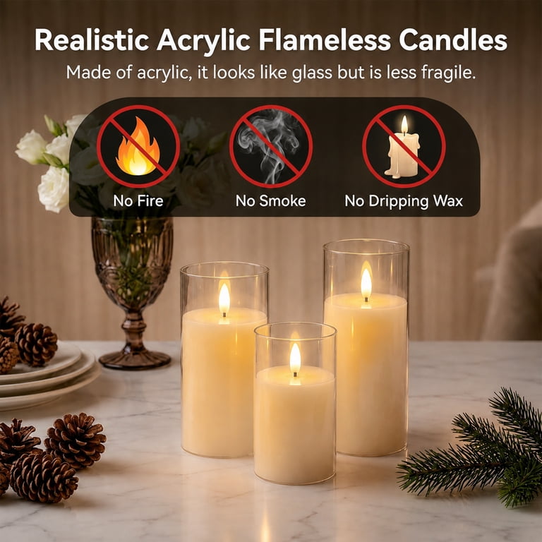 AOLIGO Flameless LED Pillar Candles Set of 3 with Remote photo 3