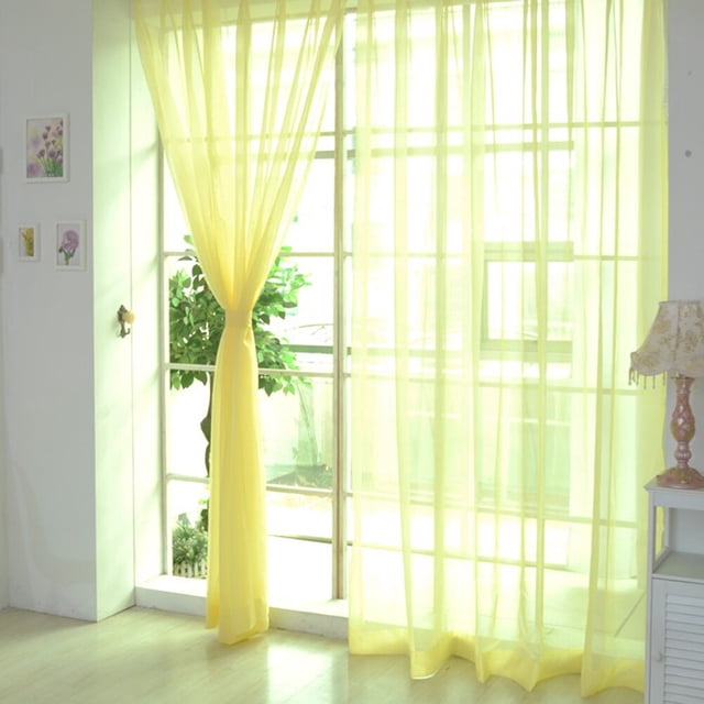 OUNONA 2Set Voile Curtains Golden Yellow Translucent Gauze for Natural Light Filtering in Dining Room and Kitchen