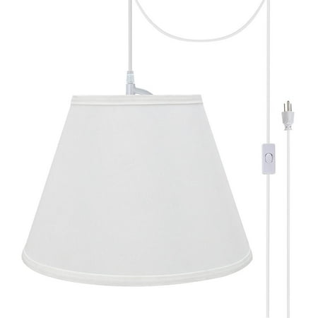 Swag Pendant Kit Aspen Creative 72188-21 One-Light Plug-In Swag Pendant Light Conversion Kit with Transitional Hardback Empire Fabric Lamp Shade, White, 13