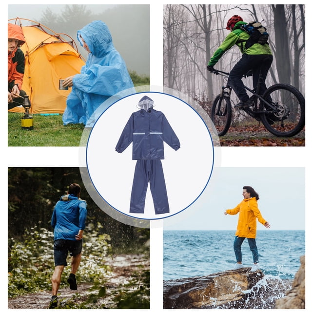 IDEANATEGRATE Outdoor Navy Waterproof Motorcycle Raincoat Pants Reflective Double Layer Unisex Rain Suit