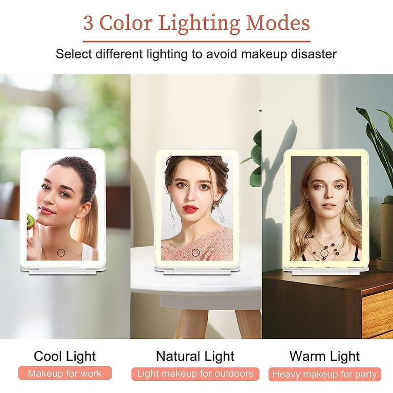 Folding Lighted outlet Makeup Mirror with 72 LEDs 3 Colors Light Modes