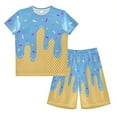 thumbnail image 3 of Girls Boys Outfits Set Baseball Style Sports Shorts Funny Melting Ice Cream Cone Pattern Short Sleeve Tee Shorts Set Sky Blue 9-10 Years, 3 of 4