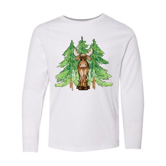 Inktastic Alaska Moose and Trees Long Sleeve Youth T-Shirt