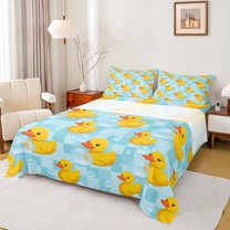 jejeloiu Cute Rubber Ducks Bed Sheets,Abstract Geometric Check King Sheets,Cartoon Animal Sheet Set For Kids,Luxury Bedroom Decor,4 Pieces