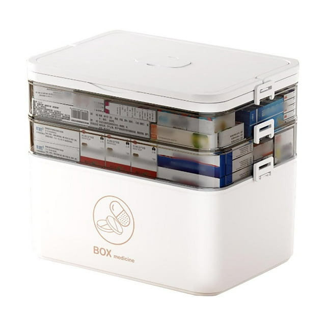 POINTERTECK 3-Tier Plastic Medical Storage Containers Medicine Box Organizer Home Emergencies First Aid Kit Pill Case with Compartments and Handle