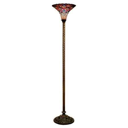 Bronze Peacock - Tiffany-style Peacock Torchiere