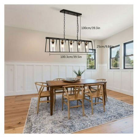 

WANCQ Farmhouse Wood Chandelier Pendant Light Fixture Ceiling Lamp Kitchen Island Home